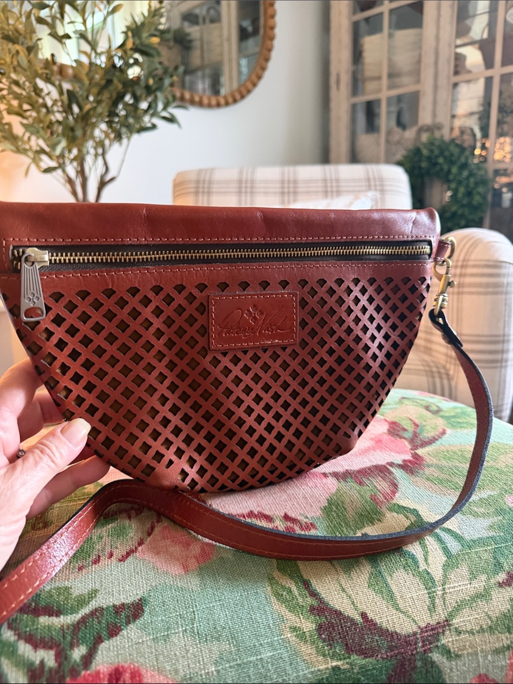Patricia Nash Rust Perforated Leather Crossbody